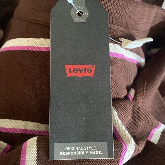 NWT Levis Men's Long Sleeve Polo Size XL Brown V-neck Relaxed Fit - Picture 5 of 7